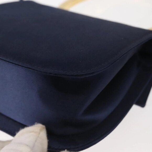 Salvatore Ferragamo Gancini Hand Bag Satin 2way Navy Gold Auth 142663 - Picture 5 of 16